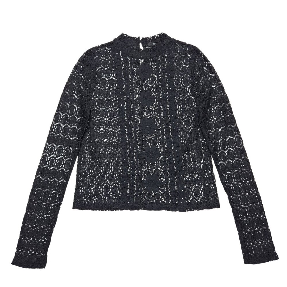 Forever 21 Top Womens Small Black Floral Crochet Open Knit‎ Sheer Whimsigoth